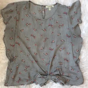 Hummingbird blouse with navy and white stripes